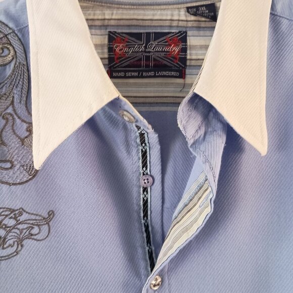 English Laundry Blue Embroidered Cotton Blend Shirt Men’s 3XL Excellent - Picture 2 of 11